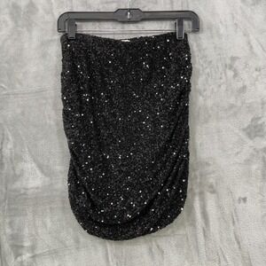 MIKUTA The Sparkly‎ Sequin Skirt  Size M Black Stretch Lined Pull On